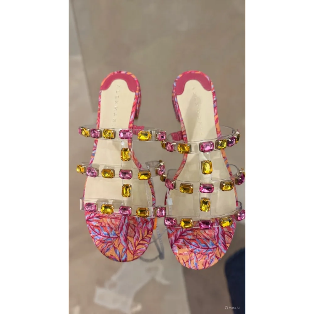 Alex Marie Women's pink Sandals with rectangular gemstones in brilliant  Size 8